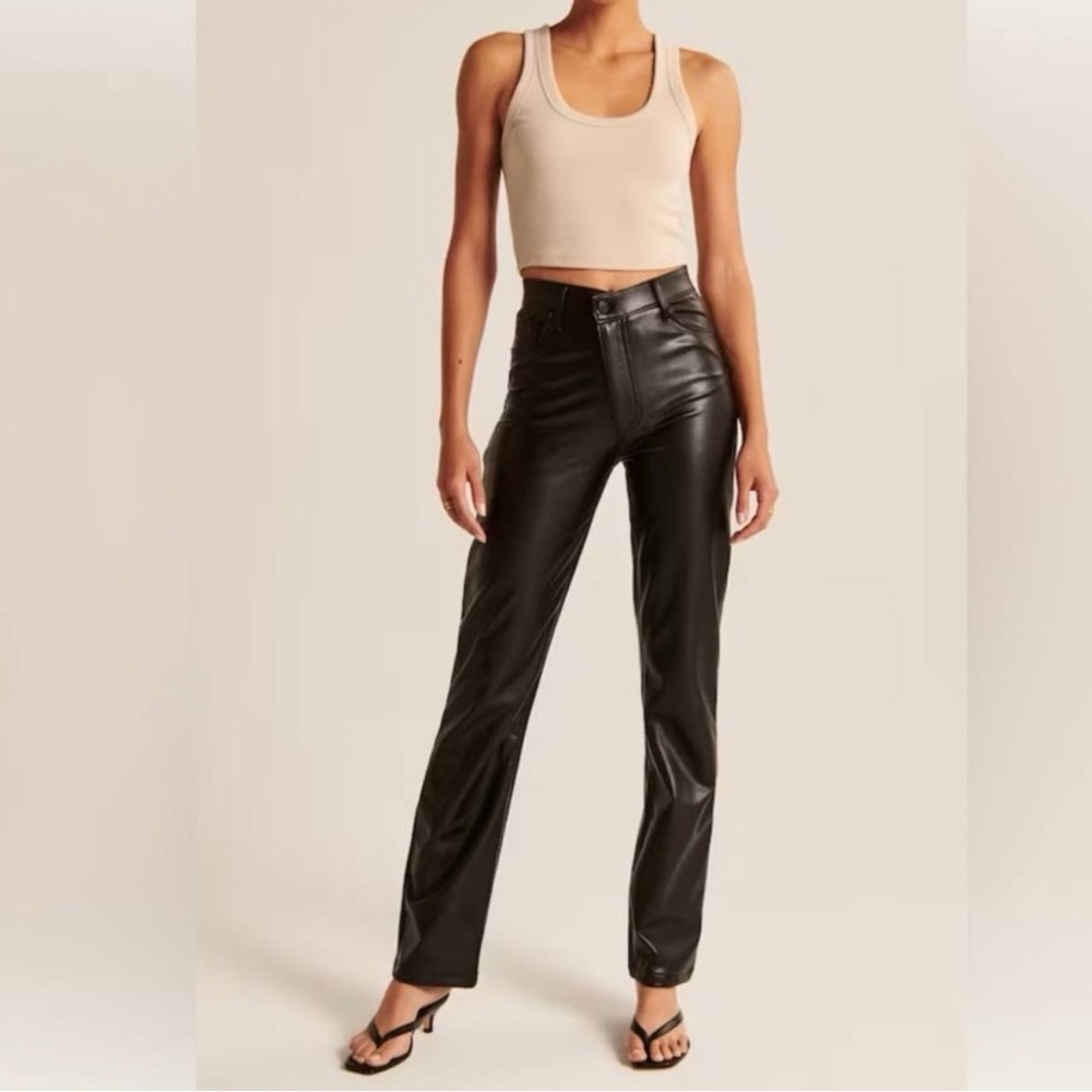 Abercrombie & Fitch vegan leather pants with criss-cross waistband